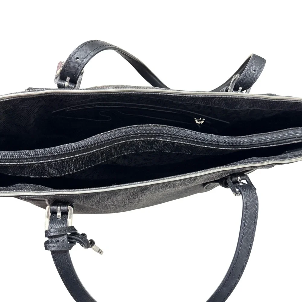 Michael Kors Jet Set Signature Logo Tote Womens Large Black Silver - Picture 7 of 12